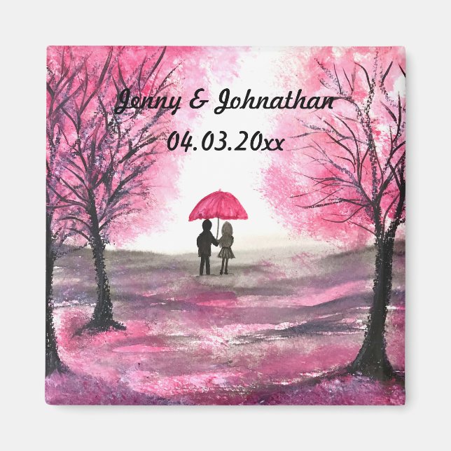Aimant Mariage rustique amour couple cerisier fleurs arbr (Devant)