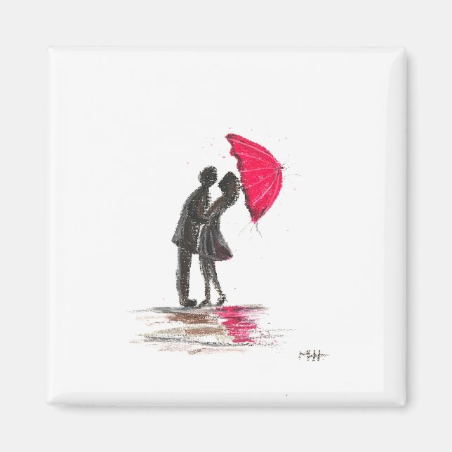 Aimant Mariage rustique couple à l'ombrelle rouge chic en (Devant)