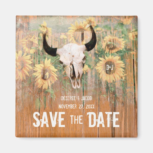 Aimant Mariage Rustique Tournesols Taureau Sauvez La Date (Devant)