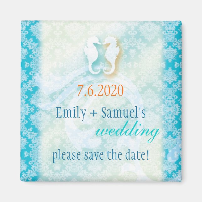 Aimant Mariage Seahorse de plage Enregistrer la date (Devant)