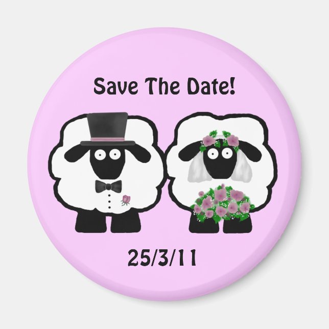 Aimant Mariage Sheep Enregistrer l'aimant Date (Devant)