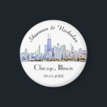 Aimant Mariage Skyline de Chicago personnalisé<br><div class="desc">Ces magnets font des faveurs de mariage ou des cadeaux parfaits.</div>