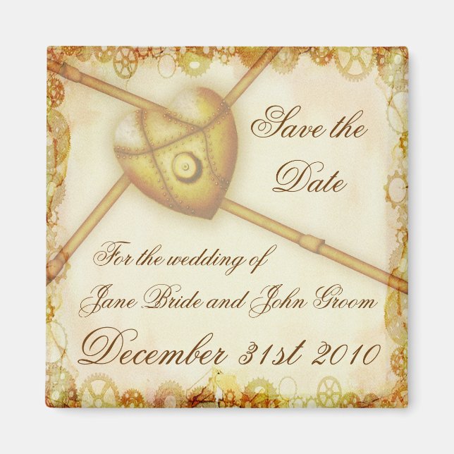 Aimant Mariage Steampunk, enregistrer l'aimant de date (Devant)