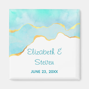 Aimant Mariage Vert Tropical Calme avec Bordure Dorée