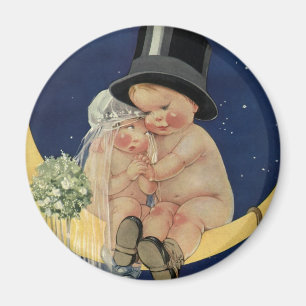 Aimant Mariage Vintage, joli marié et mariée sur une Lune