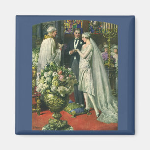 Aimant Mariage Vintage, Mariée et Marié avec Ménorah