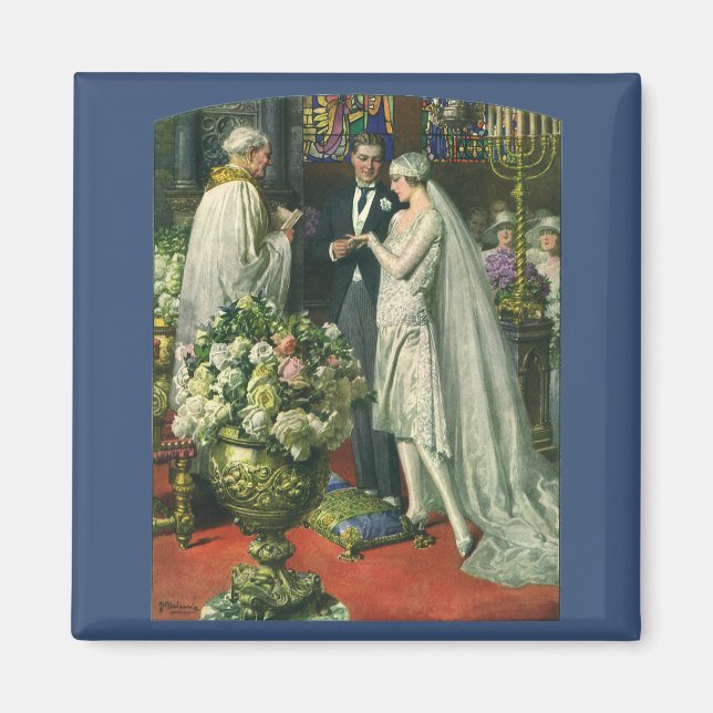 Aimant Mariage Vintage, Mariée et Marié avec Ménorah (Devant)