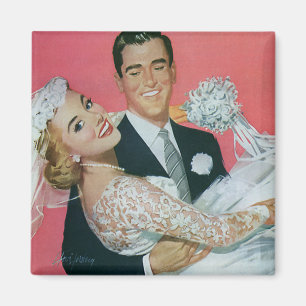 Aimant Mariage vintage Nouveaux mariés, mariée porteuse