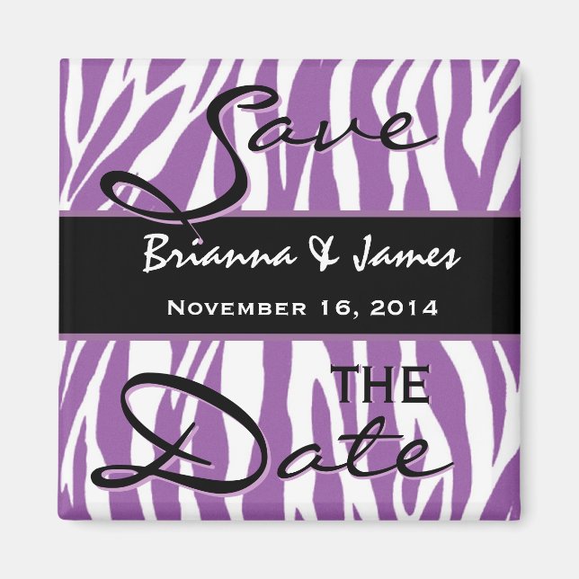 Aimant Mariage Zèbre violet et blanc Enregistrer la date (Devant)