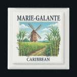 Aimant Marie-Galante Guadeloupe Caribbean Windmill Tile<br><div class="desc">Experience the charm of Marie-Galante with this vintage-style illustration featuring a traditional sugar cane windmill in the Caribbean. Parfait pour les amoureux des Antilles et de la Guadeloupe.</div>