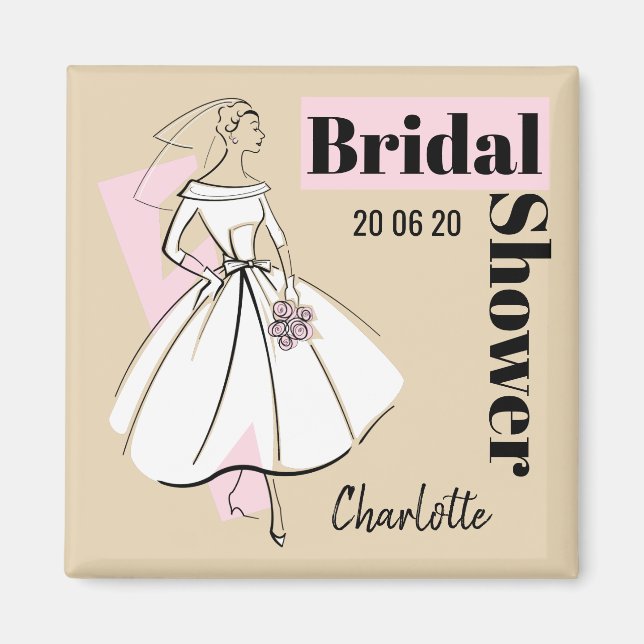 Aimant Mariée de mode Date de la douche de mariage neutre (Devant)