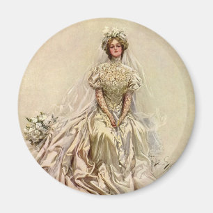 Aimant Mariée victorienne vintage, Portrait nuptial antiq