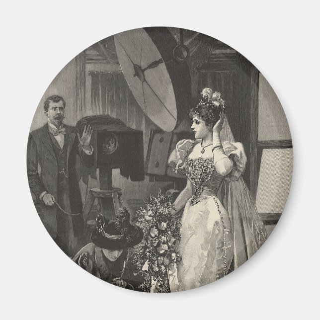 Aimant Mariée vintage, Portrait nuptiale avec photographe (Devant)