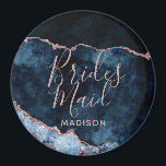 Aimant Marine Bleu et Rose or huile Agate Marbre Bridesma<br><div class="desc">Marine Blue & Rose Gold Foil Aquarelle Marbre Agate Géode Doré Design,  avec polices Moderne et Script. Aimant de Bridesmaid Mariage tendance et chic ! ~ Regardez ma boutique pour voir l'ensemble de la suite mariage pour ce design!</div>