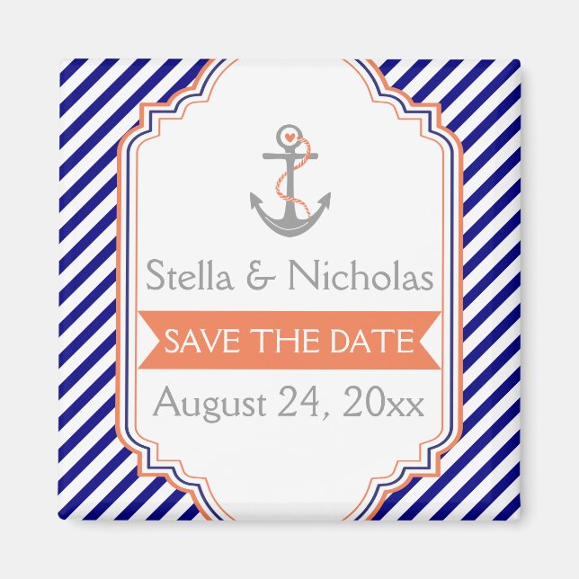 Aimant Marine bleu, mariage nautique corail Enregistrer l (Devant)