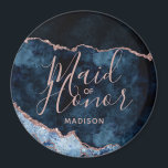 Aimant Marine Bleu & Rose Or Agate Marbre Maid of Honor<br><div class="desc">Marine Blue & Rose Gold Foil Aquarelle Marbre Agate Géode Doré Design,  avec polices Moderne et Script. Mariage branché et chic Maid of Honor ! ~ Regardez ma boutique pour voir l'ensemble de la suite mariage pour ce design!</div>