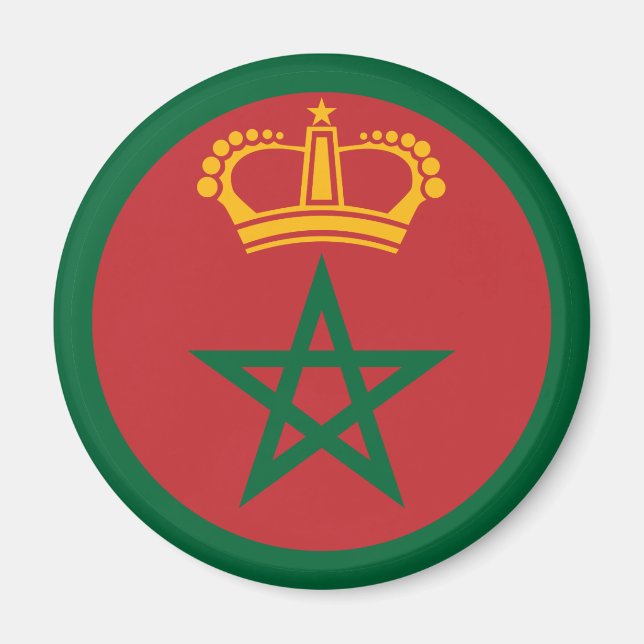 Aimant Marocain rond symbole du drapeau du pays armée (Devant)