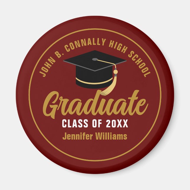 Aimant Maroon Gold Graduate Custom 2025 Graduation (Devant)