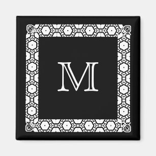 Aimant Marqueur décoré d'un monogramme noir et blanc de
