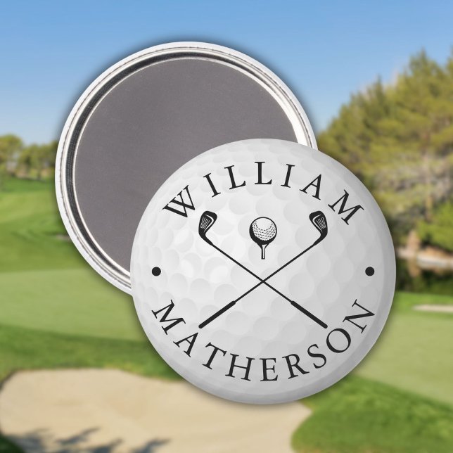 Aimant Marqueurs de balle de golf personnalisés avec nom  (Classic Golf Clubs Custom Name Golf Ball Marker Magnet)