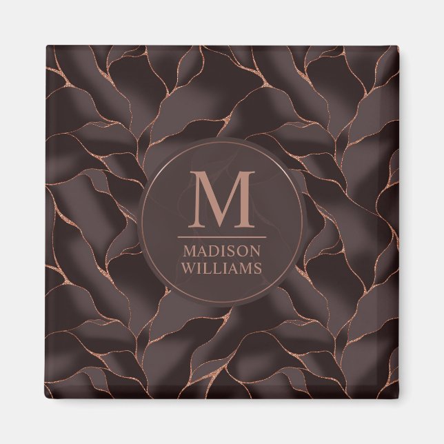 Aimant Marron Chocolat & Or Rose Motif Vague Abstrait (Devant)