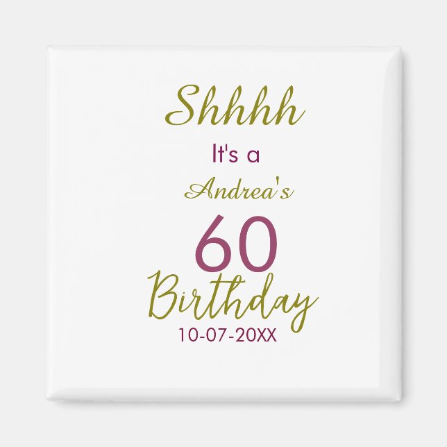 Aimant Marron doré shhhh 60e anniversaire nom simple gras (Devant)