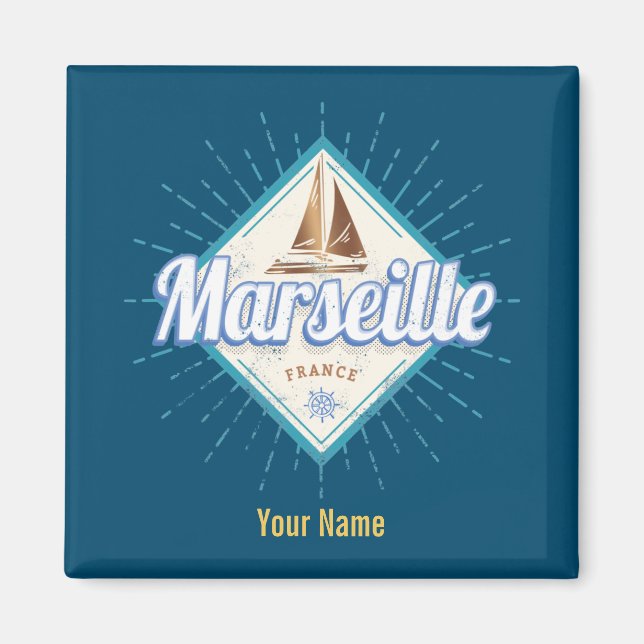 Aimant Marseille ville France bateau à voile rétro vintag (Devant)