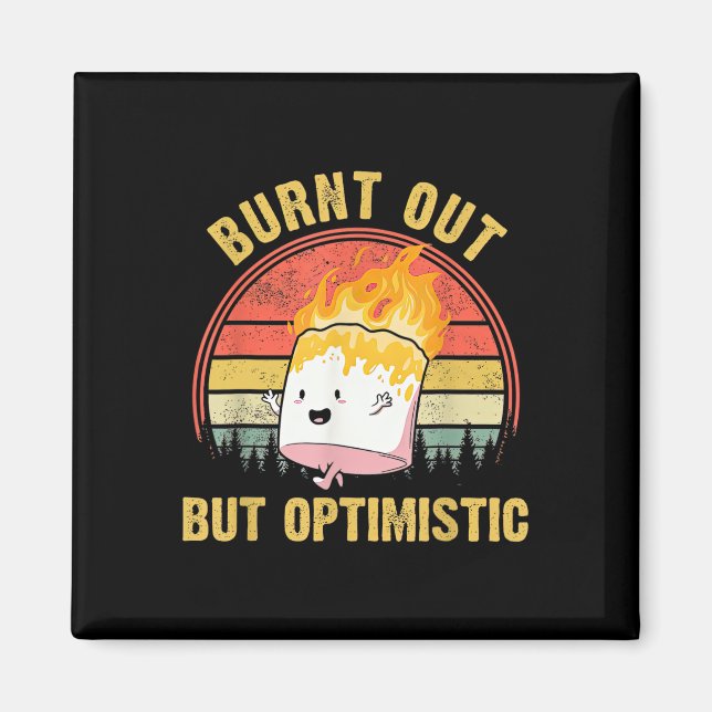 Aimant Marshmallow Mignon Optimiste Mais Épuisé Pour Camp (Devant)