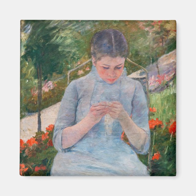 Aimant Mary Cassatt - Fille couture dans un jardin (Devant)