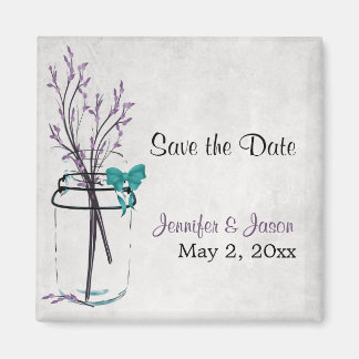 Aimant Mason Jar avec branches violettes - Enregistrer la