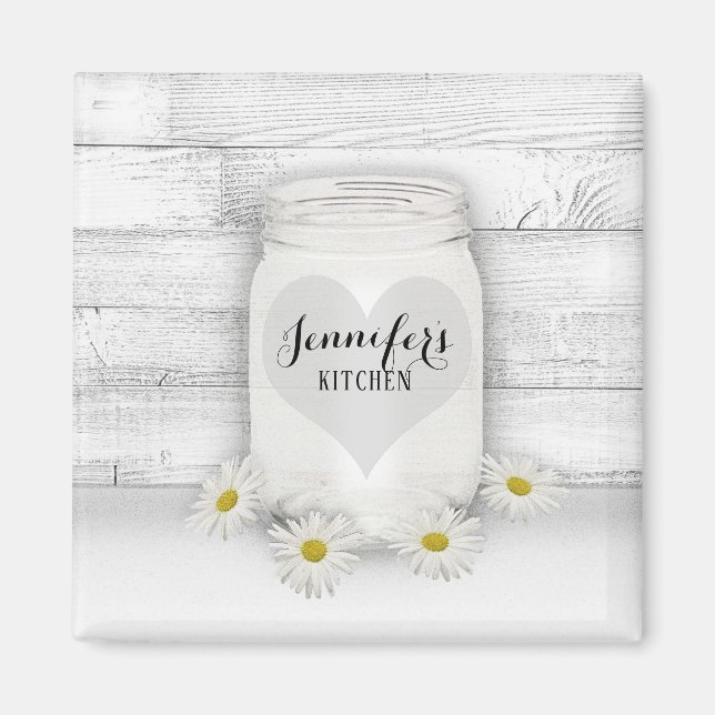 Aimant Mason Jar et Daisies (Devant)