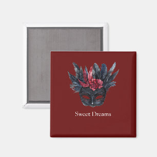 Aimant Masque à plumes florales rouges et noires