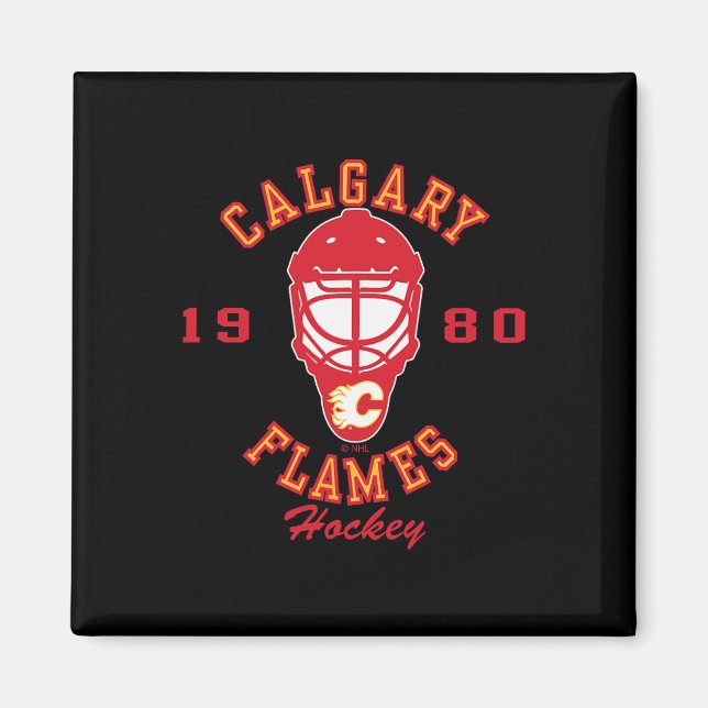 Aimant Masque de hockey des Flames de Calgary Noir Sous l (Devant)