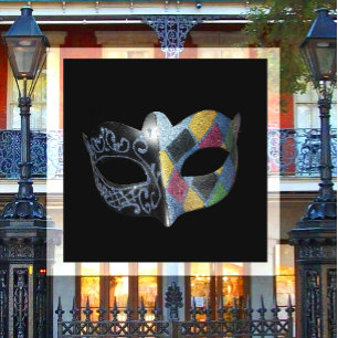 Aimant Masque de Mardi Gras Harlequin, motif à volutes