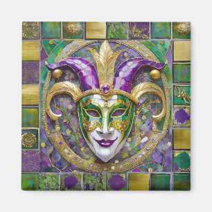 Aimant Masque Mardi Gras Jester Vert Or