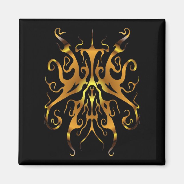 Aimant Masque Tribal Abstrait au Design Élégant en Or (Devant)