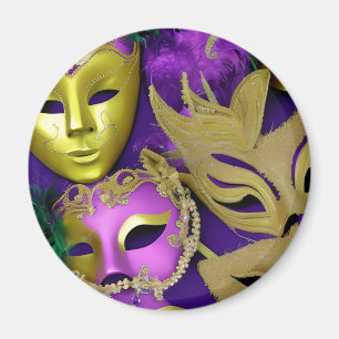 Aimant Masques violet et or Mardi Gras