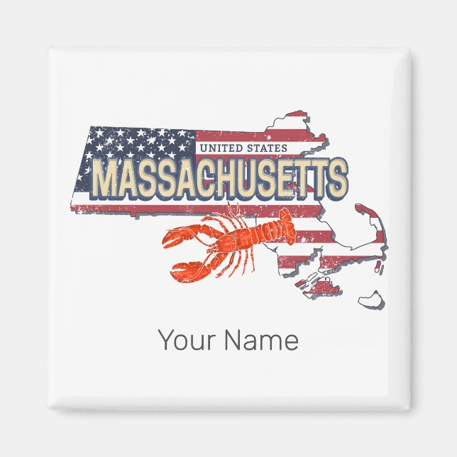 Aimant Massachusetts États-Unis Carte Retro Vintage USA (Devant)
