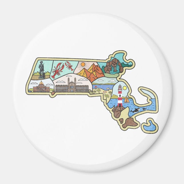 Aimant Massachusetts Map Boston Cape Cod Salem Souvenir (Devant)