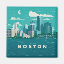 Massachusetts Night Cityscape | Boston Skyline Art