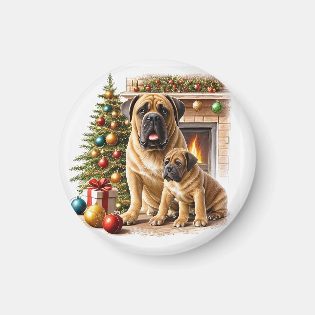 Aimant Mastiff Dogue de Bordeaux cheminée Noël (Devant)