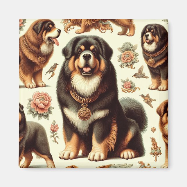 Aimant Mastiff Tibétain vintage Peinture sans joint (Devant)