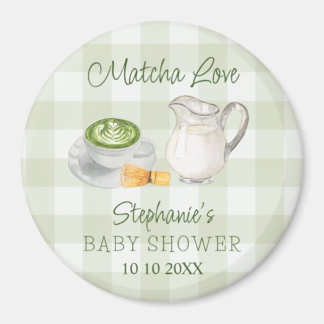 Aimant Matcha Green Tea En vichy Baby shower Prix Raffle (Devant)