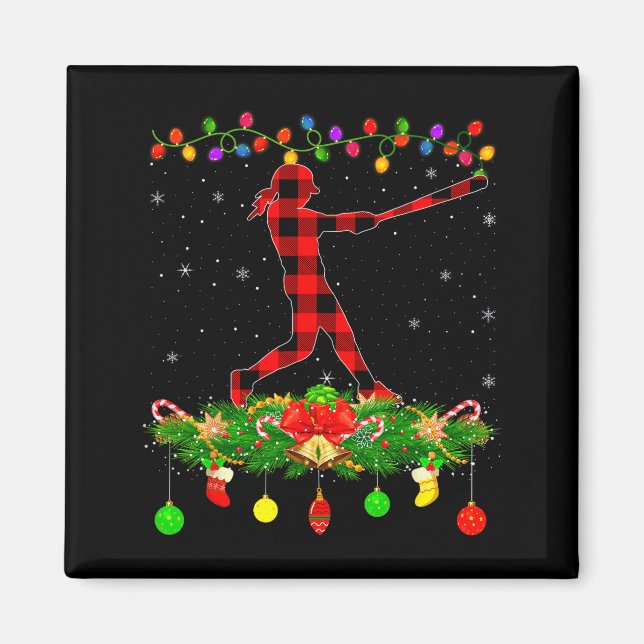 Aimant Matching Buffalo Plaid Softball Srts Christmas Paj (Devant)