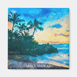 Aimant Maui Hawaii Peinture à l'huile Voyage d'illustrati