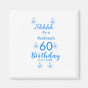 Aimant Mauve blanche bleu shhh nom floral 60e anniversair
