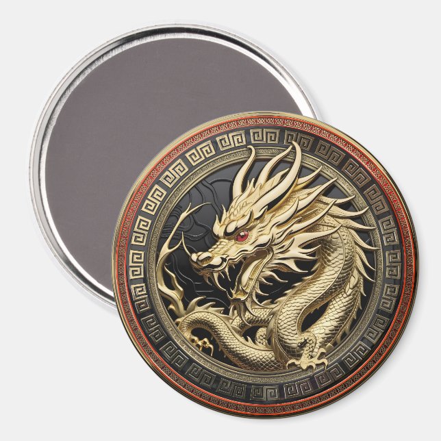 Aimant Médaillon de dragon oriental sacré en or (Recto/Verso)
