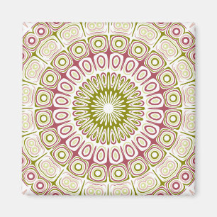 Aimant Médaillon Mandala Rose et Vert Olive