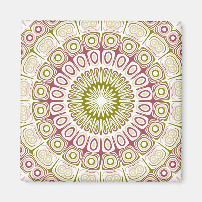 Aimant Médaillon Mandala Rose et Vert Olive (Devant)