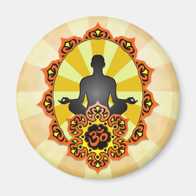 Aimant Méditation Yoga Aum, orange et jaune (Devant)